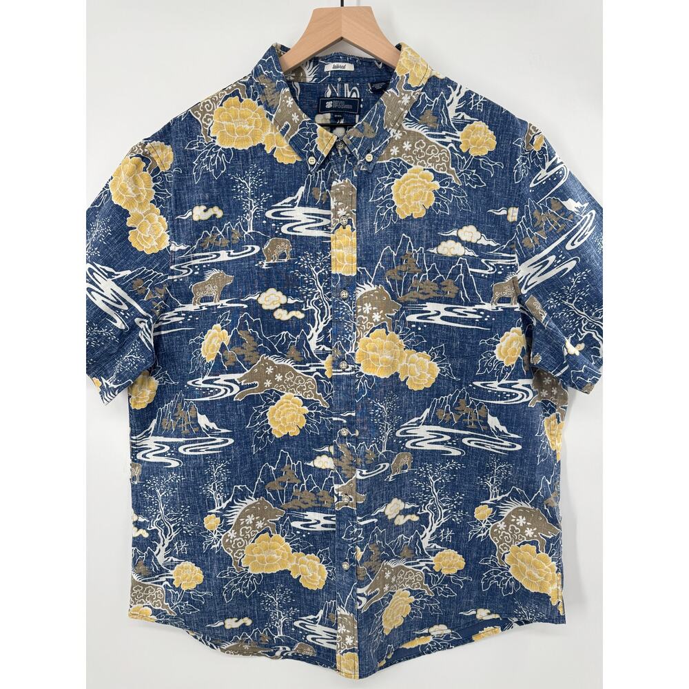 Reyn Spooner Blue Hawaiian Shirt Blue Chinese New Year of the Boar Pig XXL 2XL